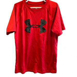 UNDER ARMOUR BOYS HEAT GEAR RED TOP SHIRT TEE TSHIRT SUMMER SIZE YMD MEDIUM